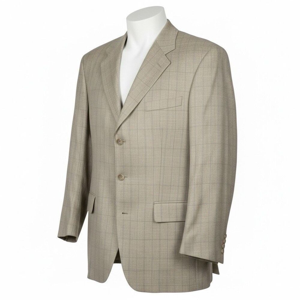 Chaps Ralph Lauren Mens Blazer 41R‎ Silk Wool Linen Windowpane Plaid Sport Coat